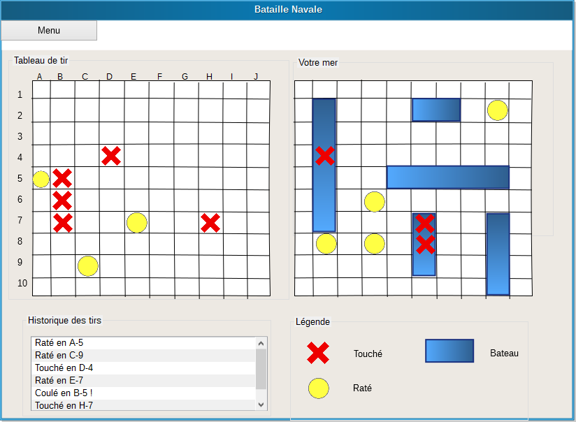 Maquette de la bataille navale en interface graphique